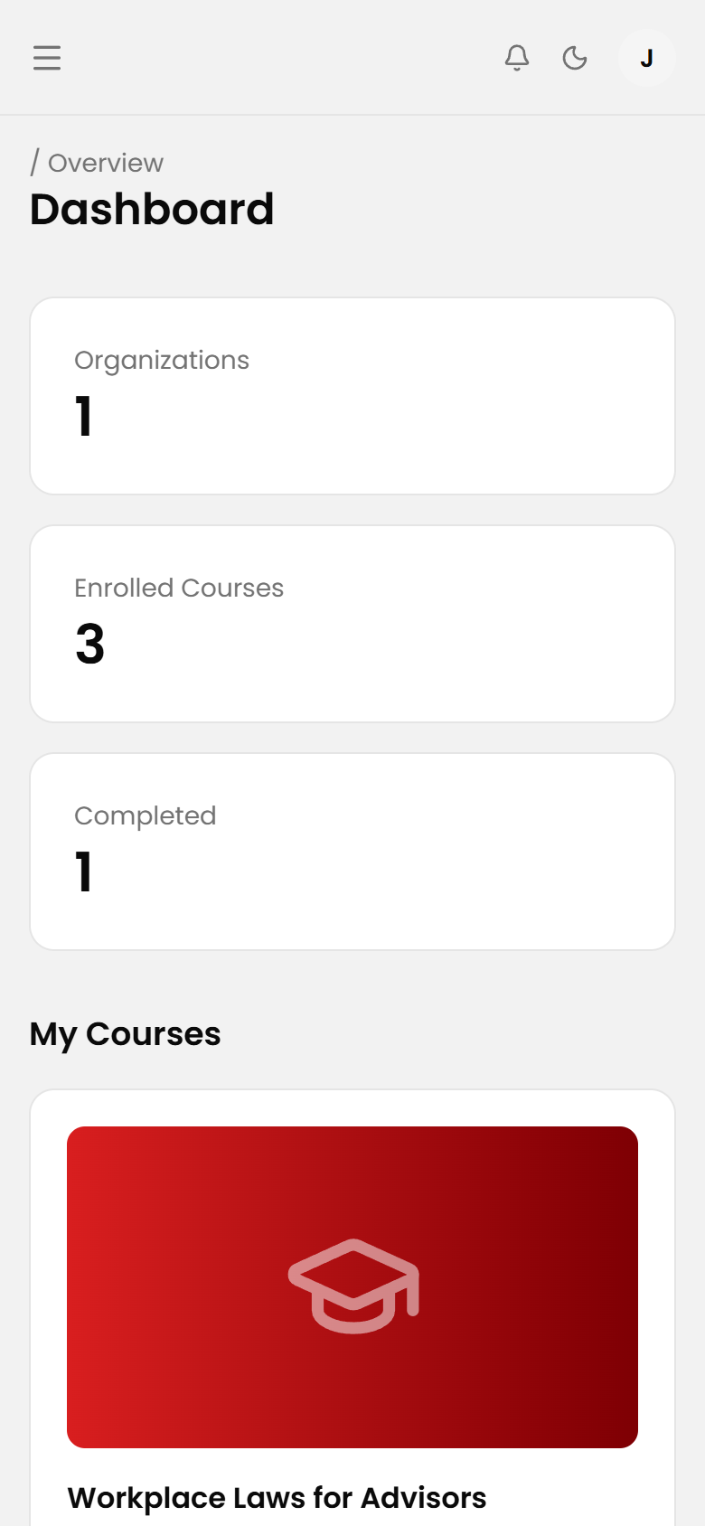 CAPP Learning LMS dashboard, mobile