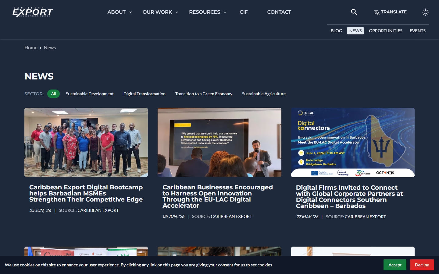 News section, desktop